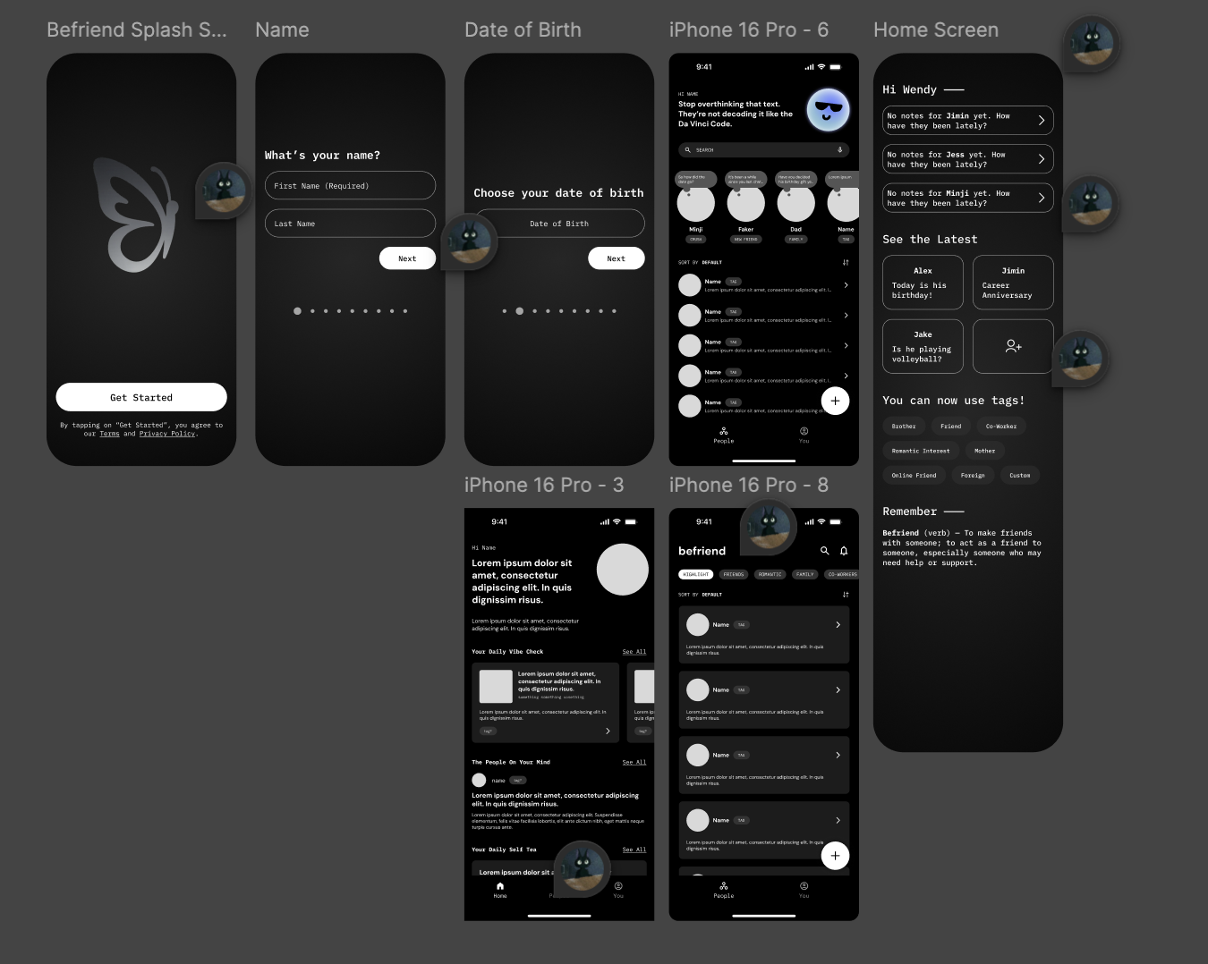Early Befriend wireframe 2
