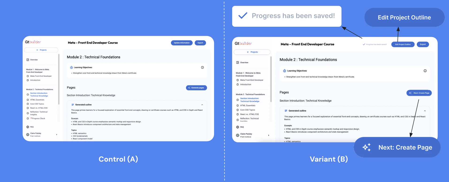 A/B test recommendation mockup