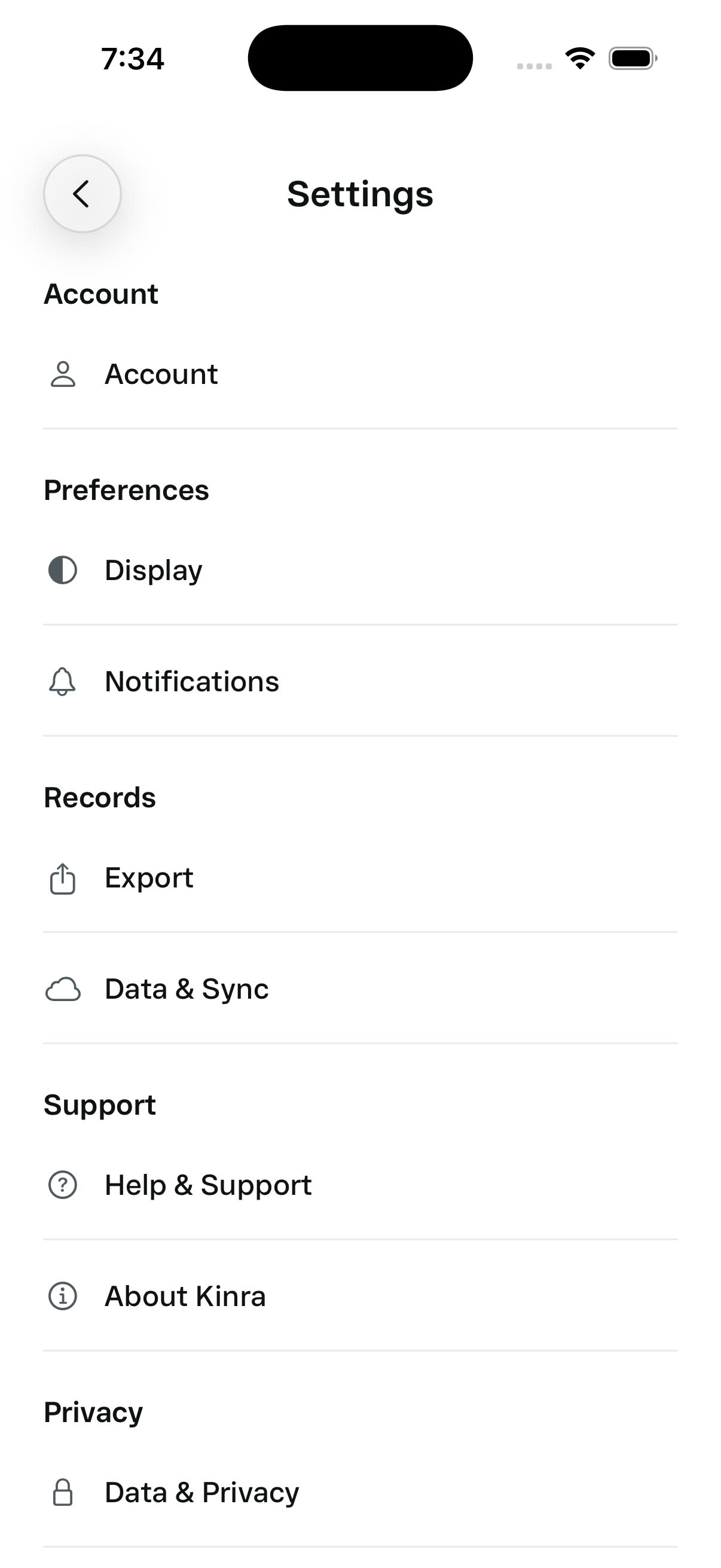 Kinra account and product settings