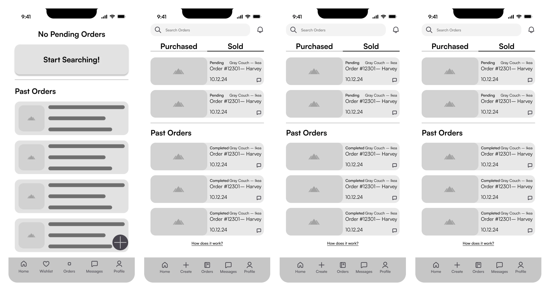Low-fidelity wireframes